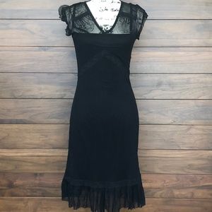 Black Mini Dress With Illusion V Neck Short Sleeve